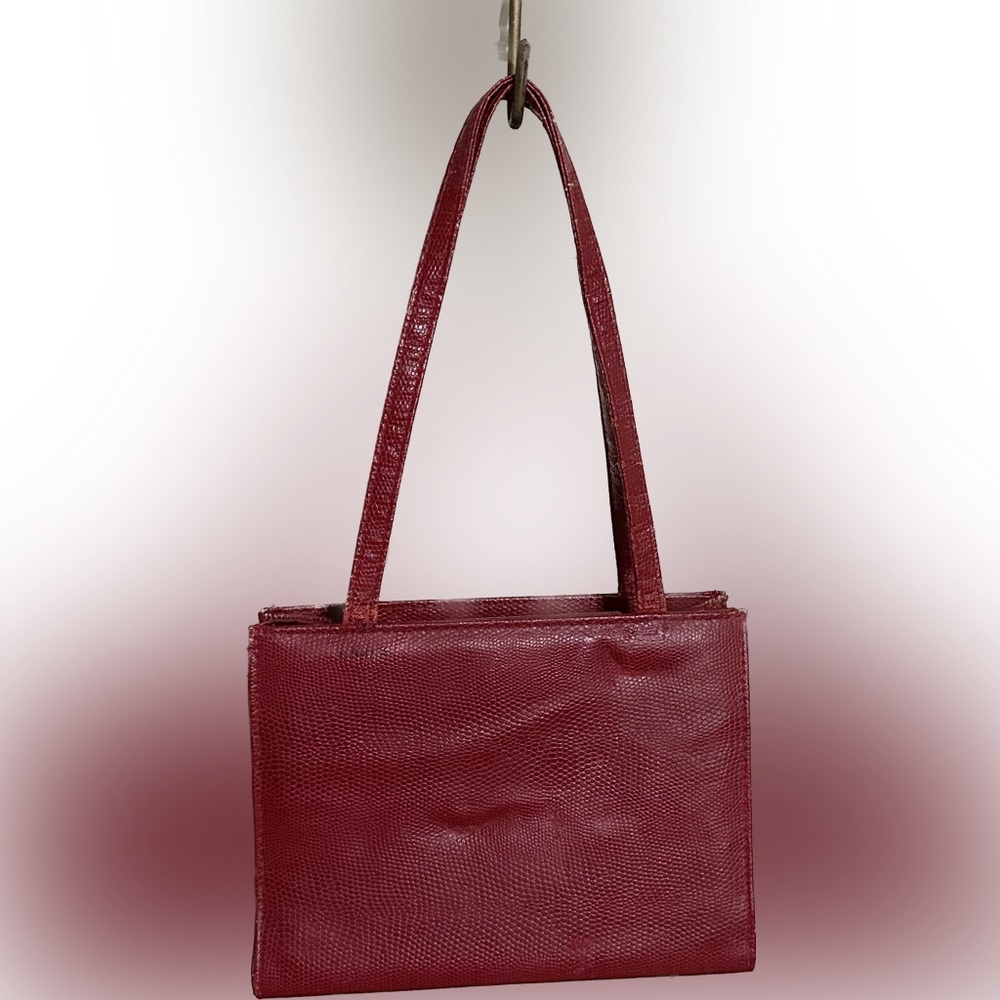 VTG ULTA SMALL RED BLACK LEATHER HAND BAG PURSE LEATHER BAG PURSE EMBOSSED SNAKE